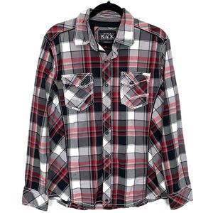 Buckle Black and Red Casual Plaid Button Down Shirt Y8